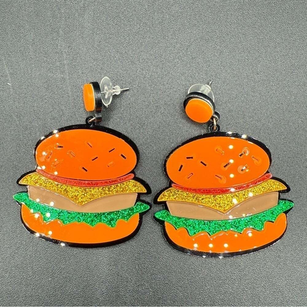 Fun Foodie Hamburge Earrings - Pierced - Acrylic